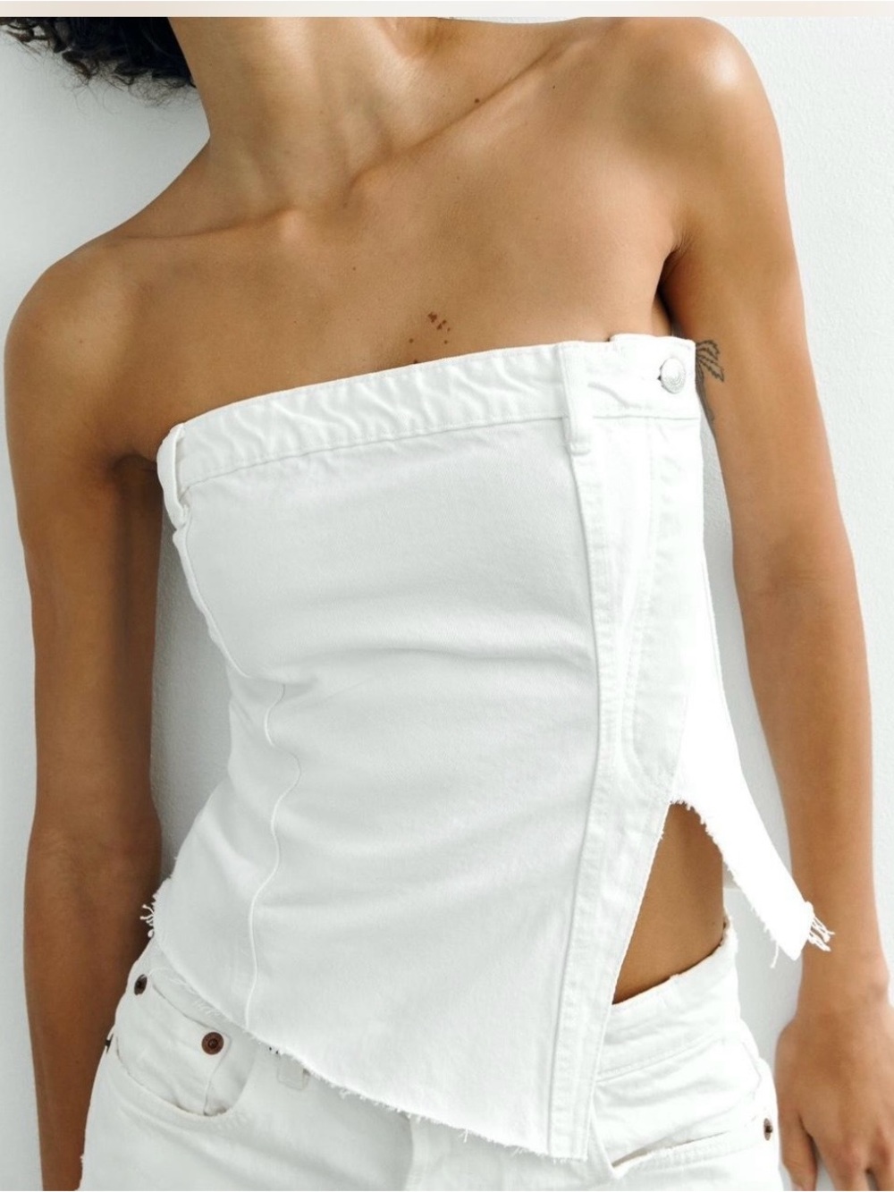 Zara White Jean Cuff Off Top Size S Tank